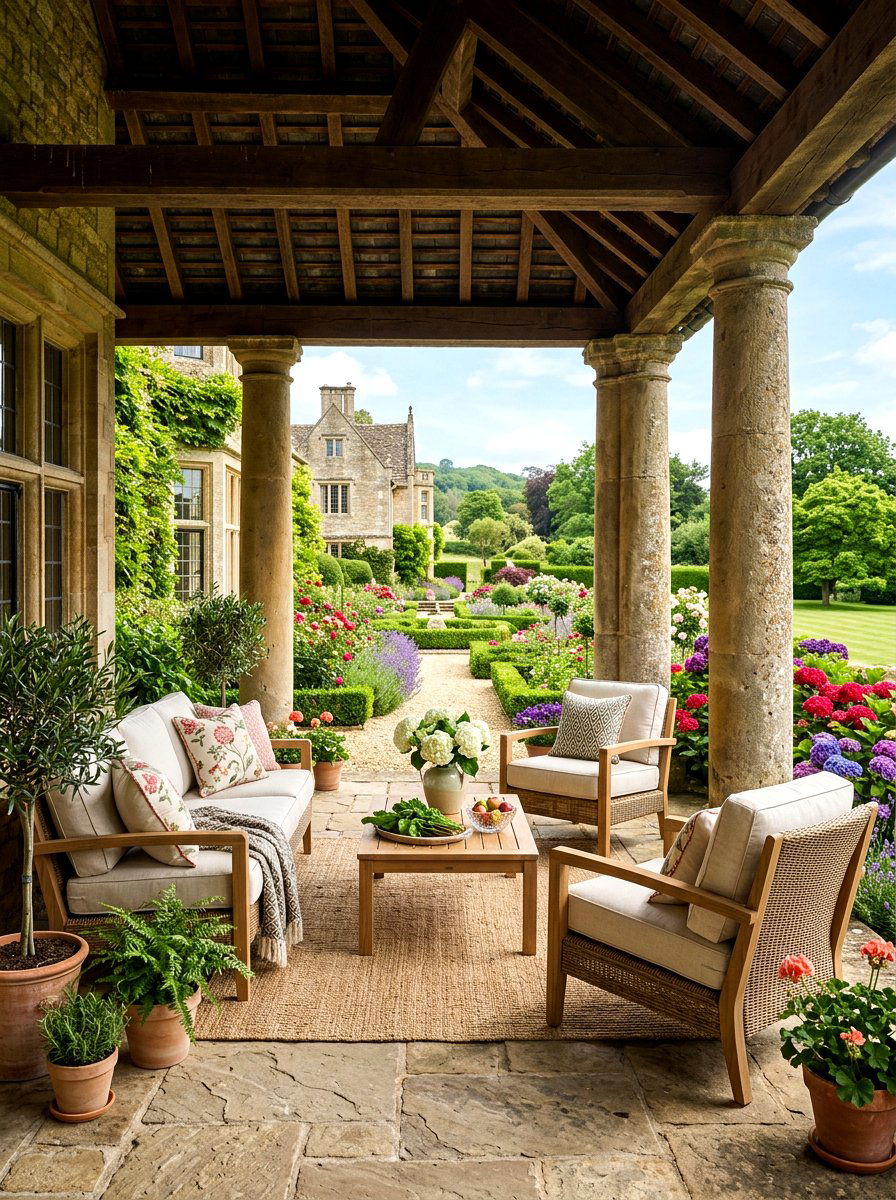 Covered Veranda Seating - 30 English manor exterior ideas