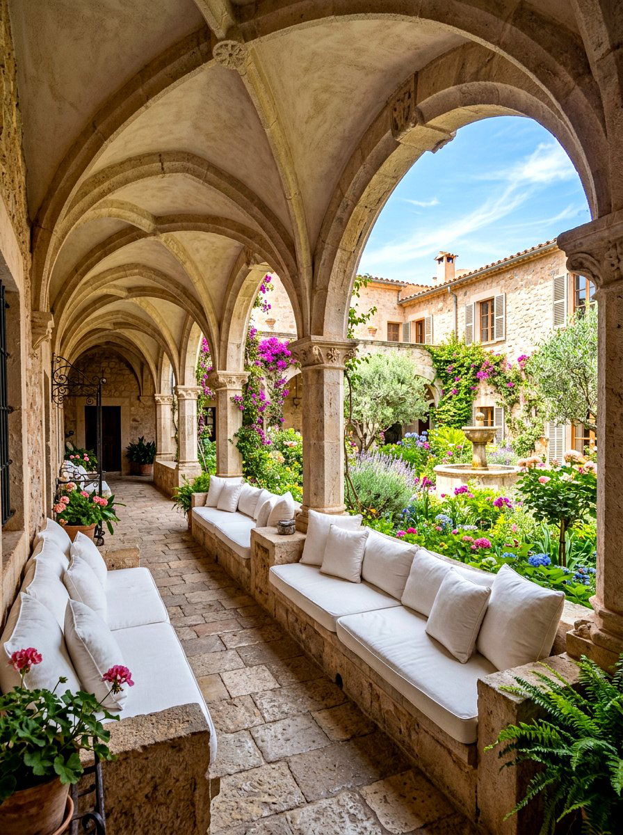 Covered Walkway Seating - 30 cloister garden ideas