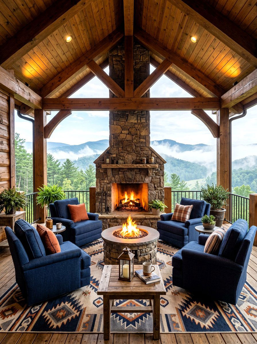 Covered deck fire pit - 30 gas fire lounge patio ideas