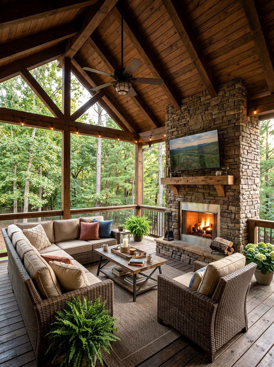 Covered deck fireplace - 30 outdoor fireplace ideas