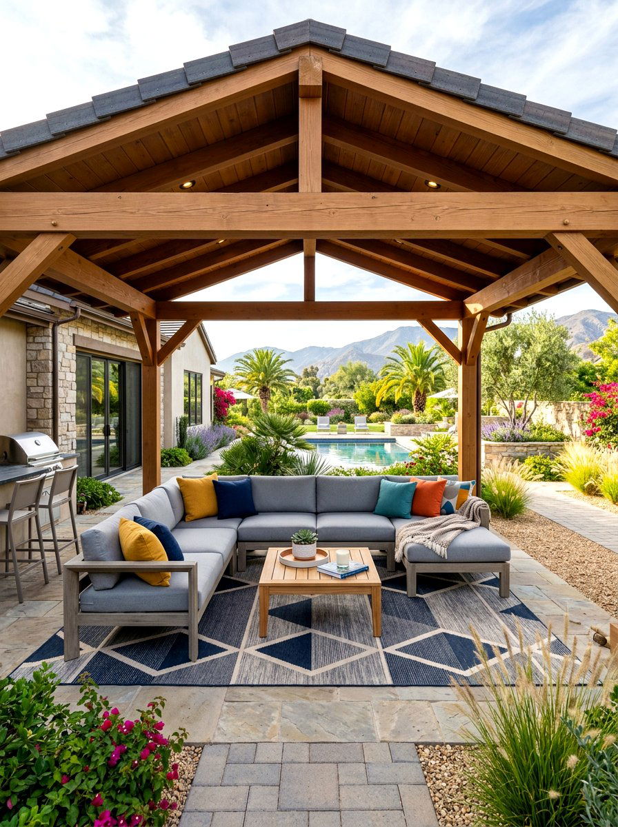 Covered outdoor lounge - 30 long narrow backyard ideas