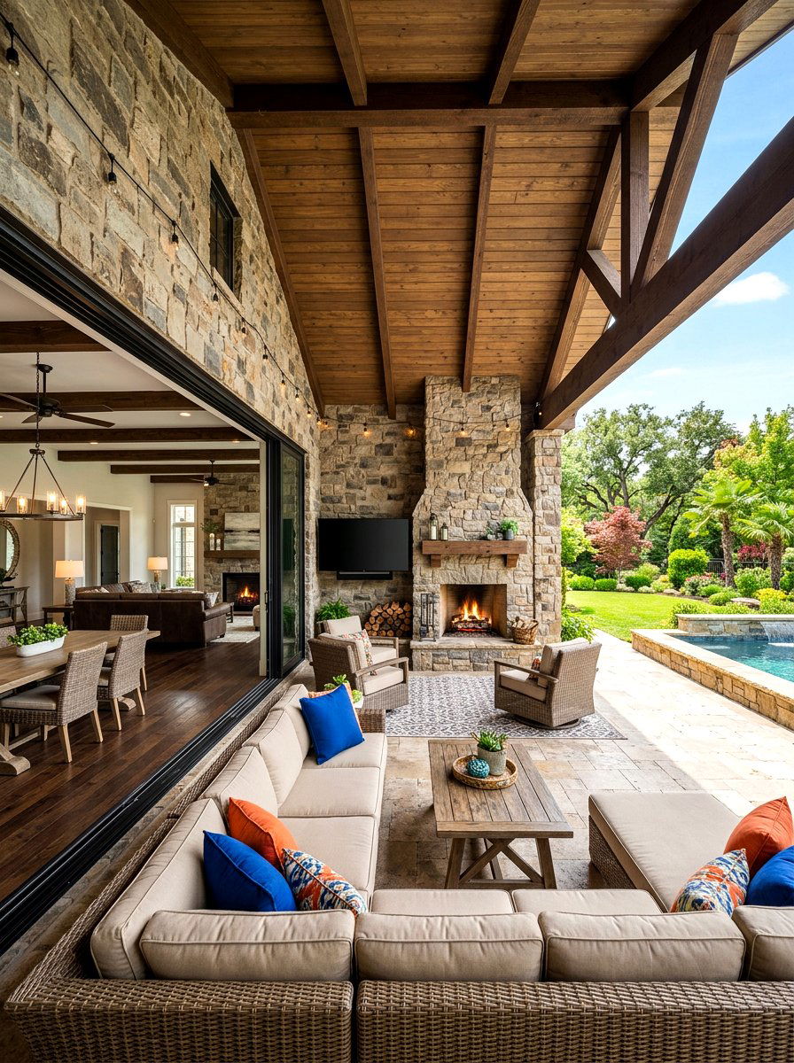 Covered patio fireplace pavilion - 30 pavilion fireplace ideas