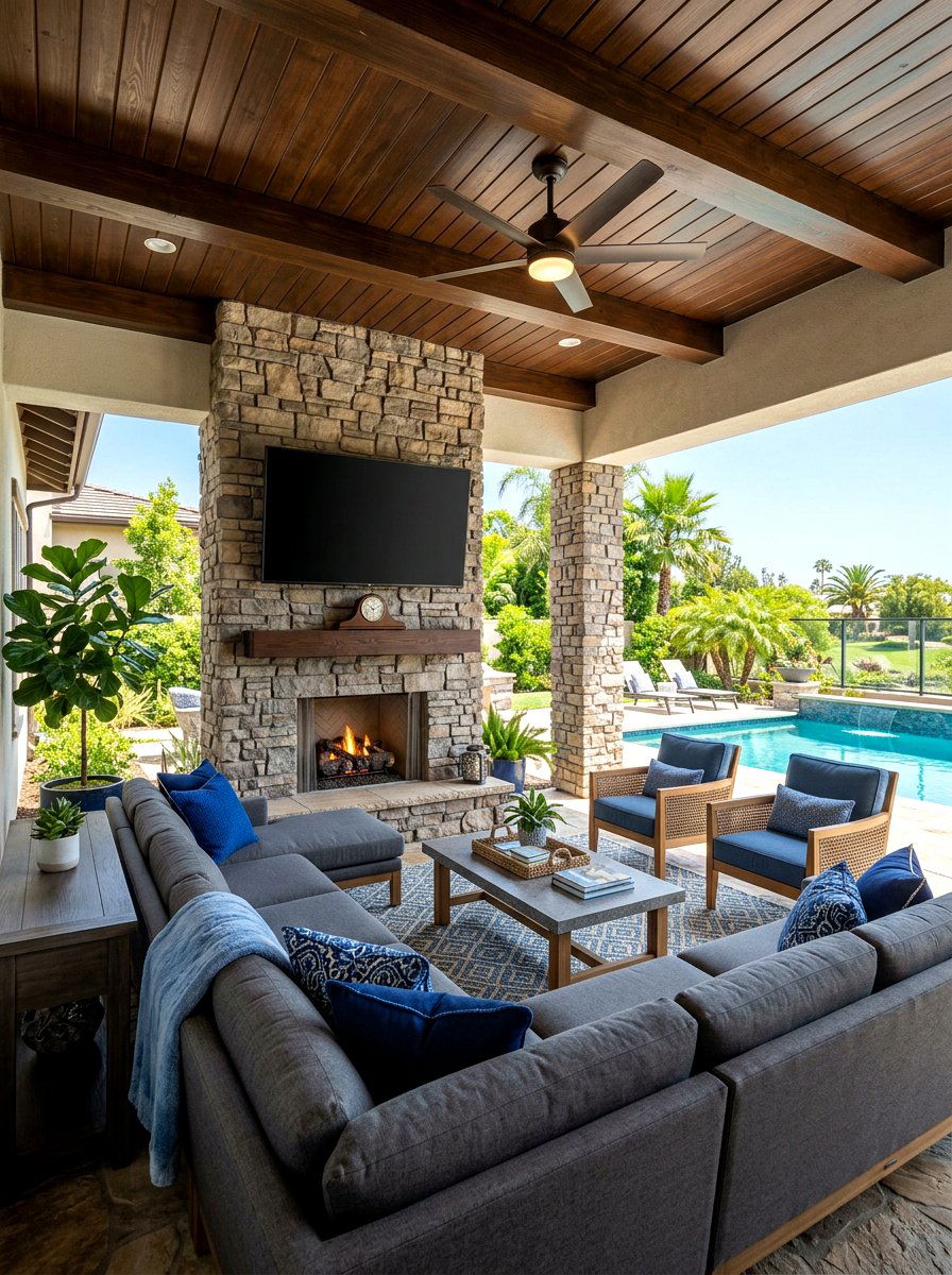 Covered patio living room - 30 backyard party ready ideas