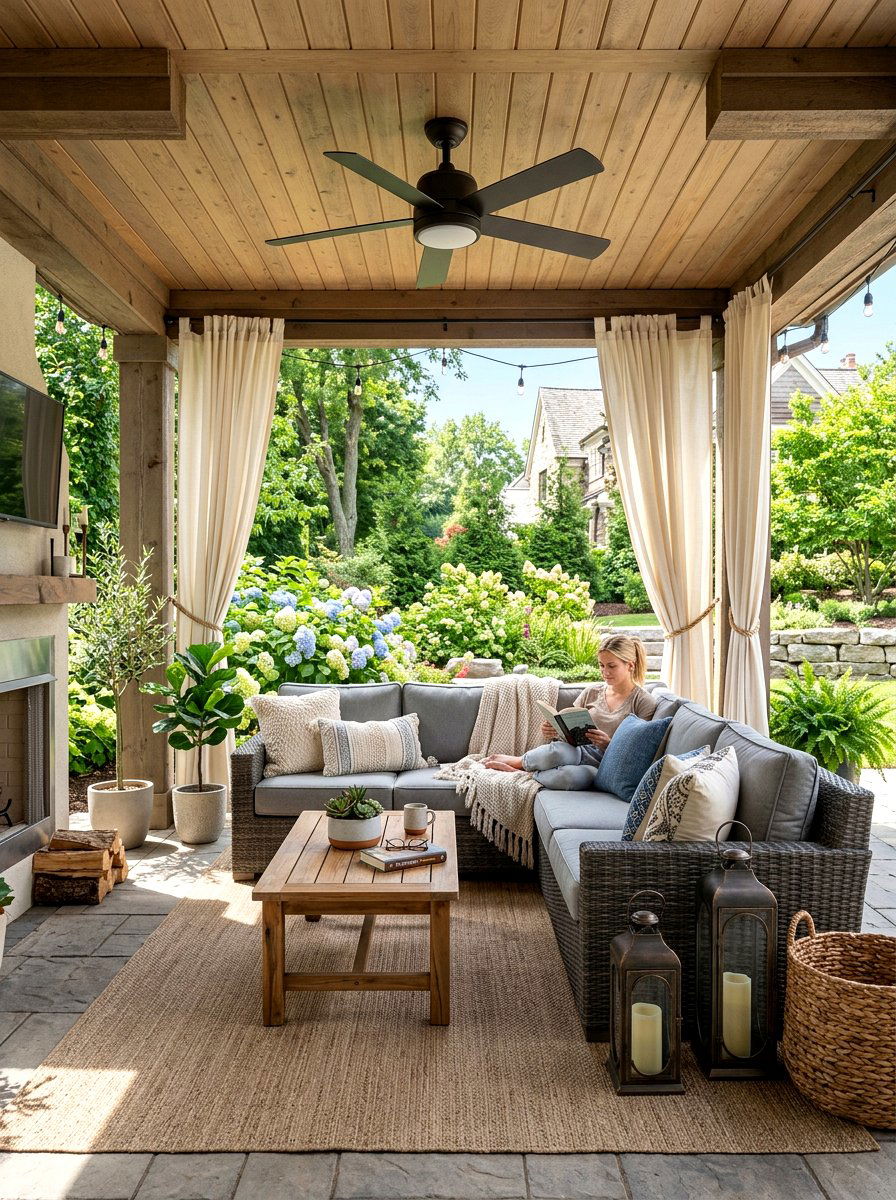 Covered patio lounge - 30 outdoor reading garden ideas