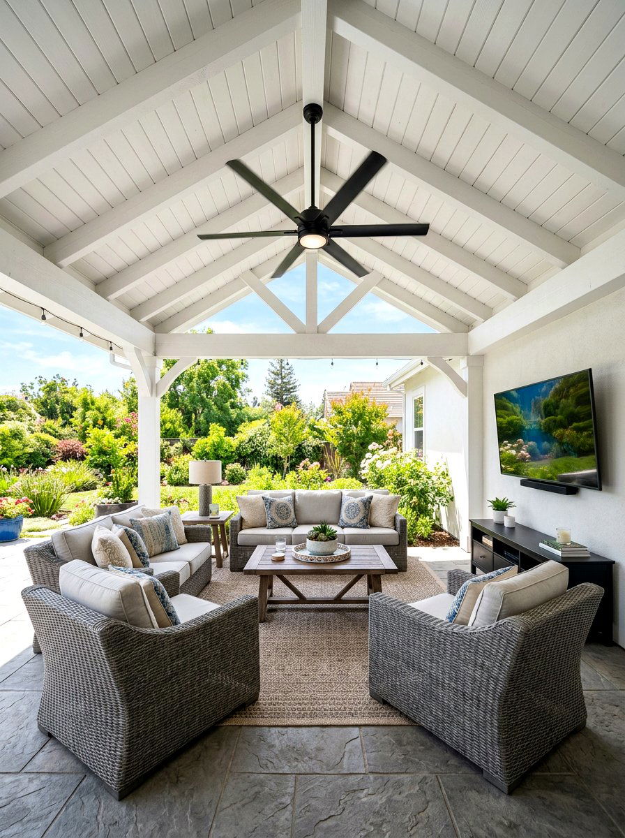 Covered patio with ceiling fan - 30 patio conversation area ideas