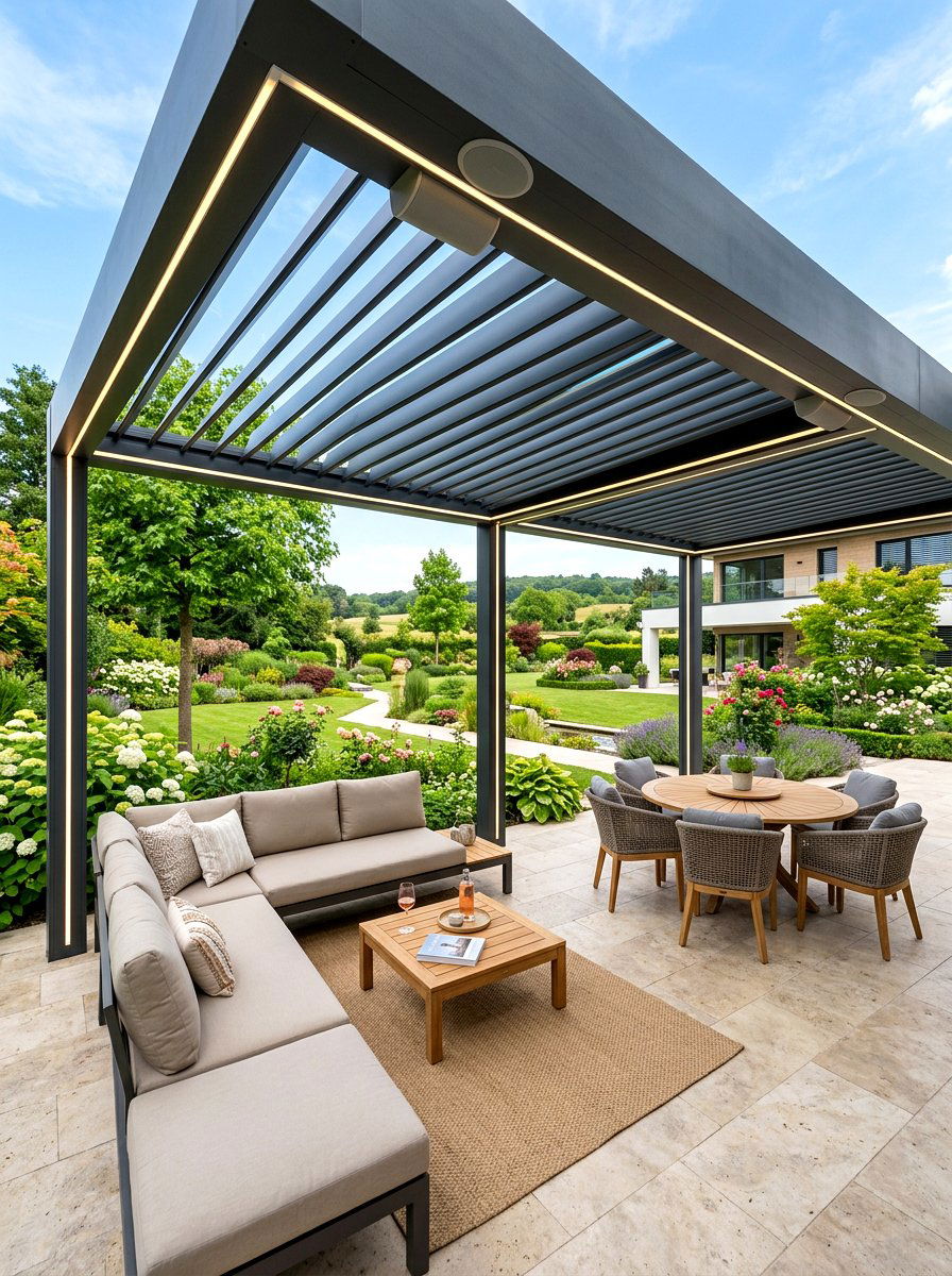 Covered pergola system - 30 luxury landscaping ideas