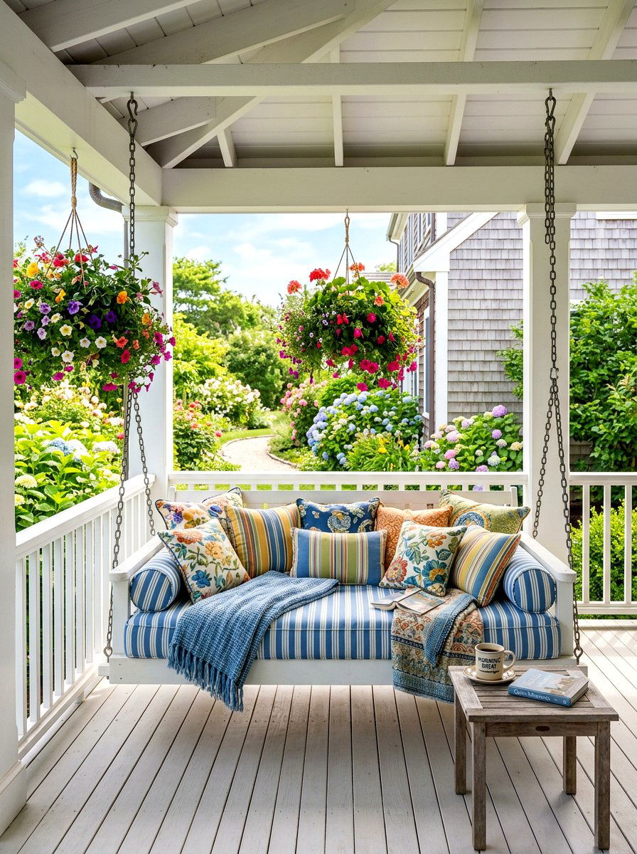 Covered porch swing - 30 patio lounge ideas