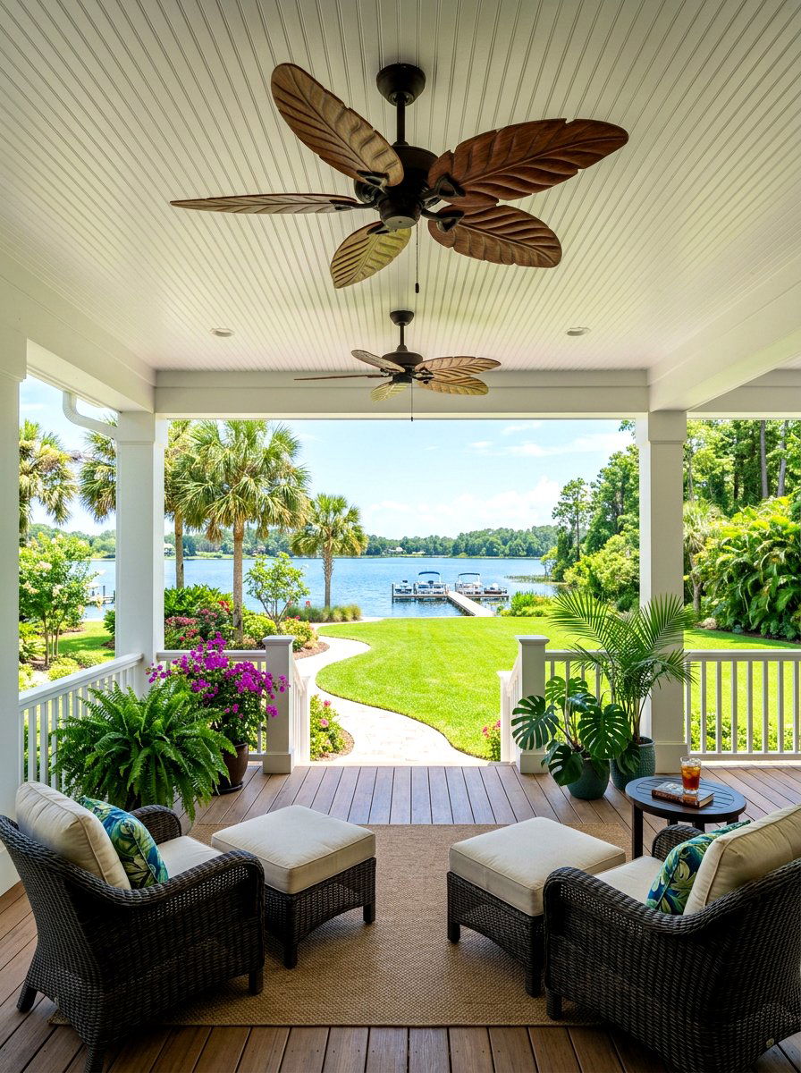 Covered porch with ceiling fan - 30 lake house porch ideas