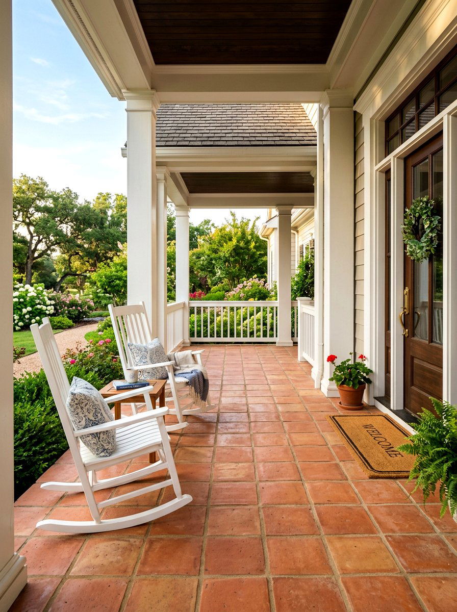 Covered terracotta porch floor - 30 terracotta patio ideas