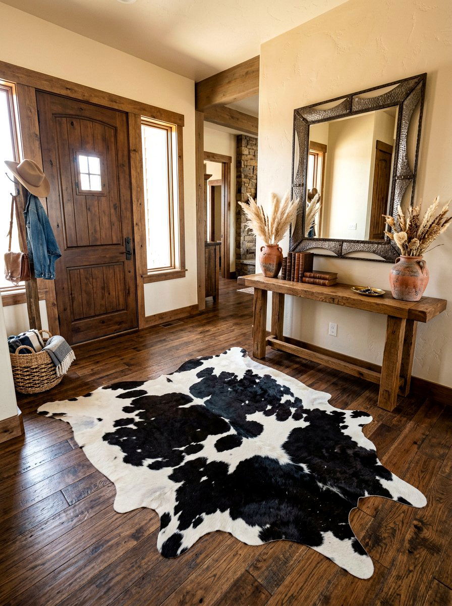Cowhide Rug Entryway - 30 western home decor ideas