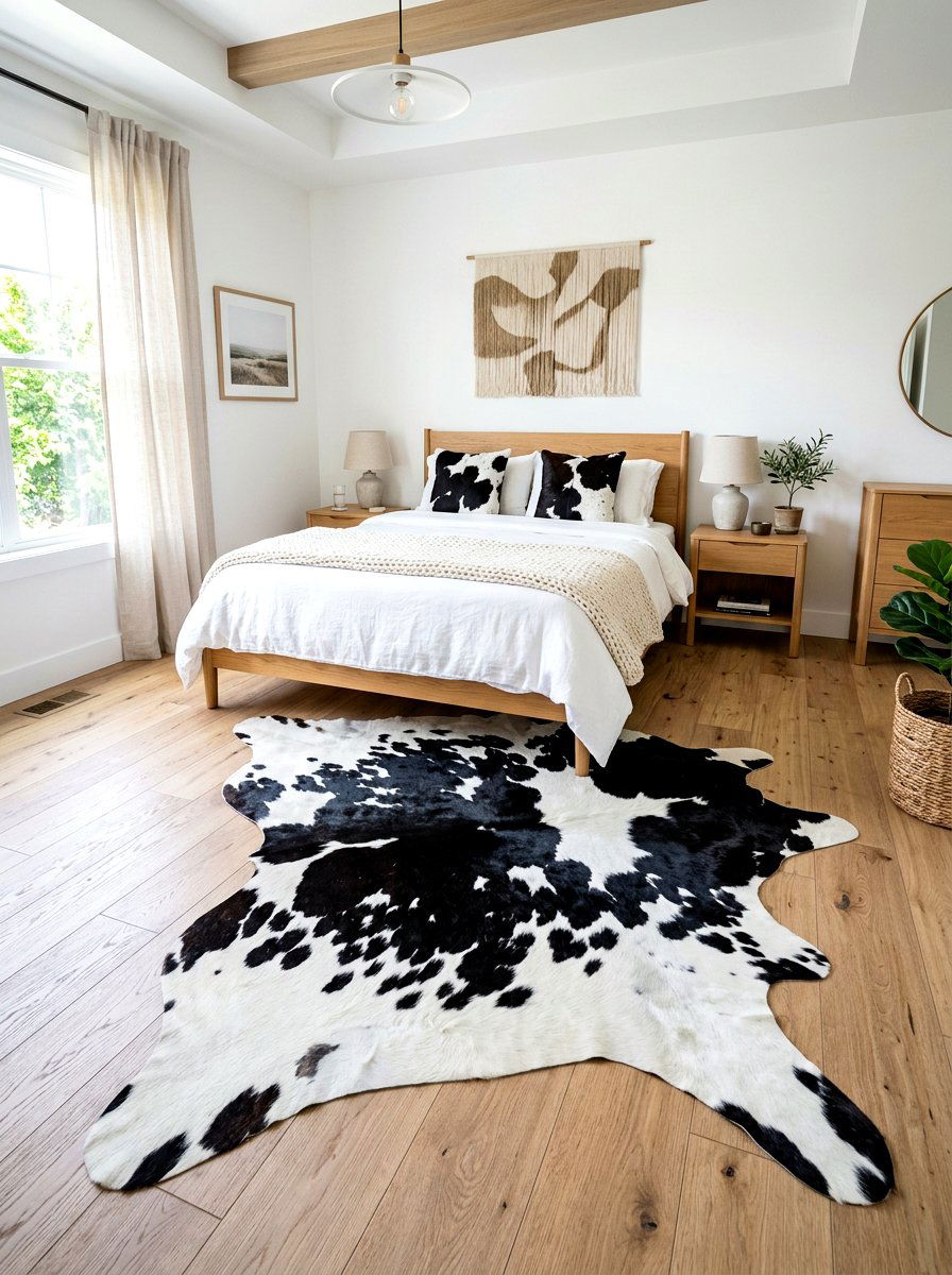 Cowhide Rug Focal Bedroom - 30 western bedroom ideas
