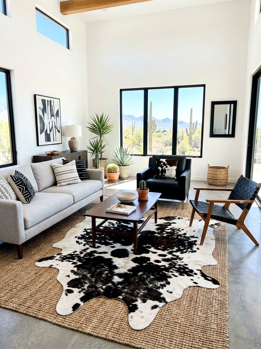 Cowhide rug living room - 30 southwestern living room ideas