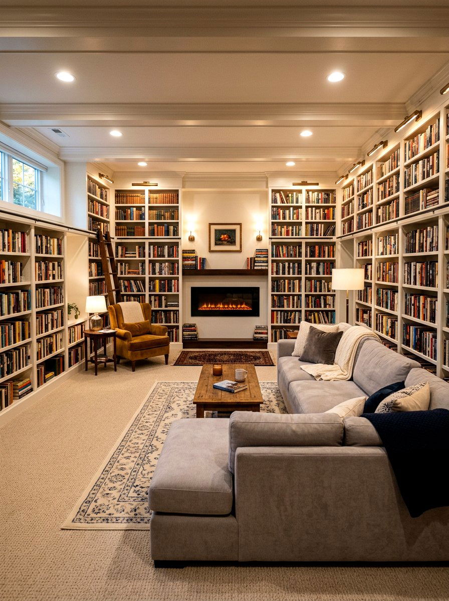 Cozy Basement Library Fireplace - 30 library fireplace ideas