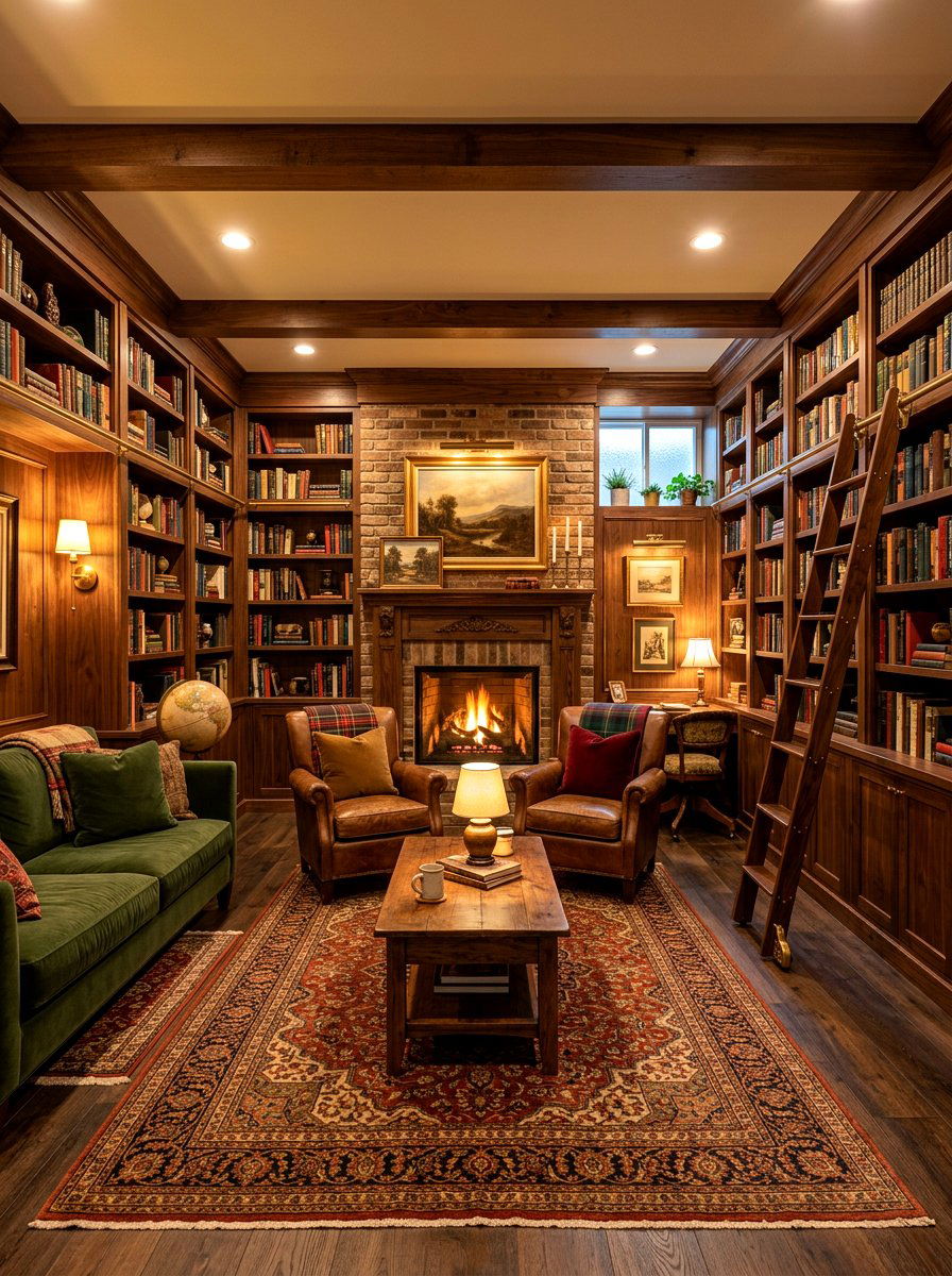 Cozy Basement Library - 30 book filled room ideas