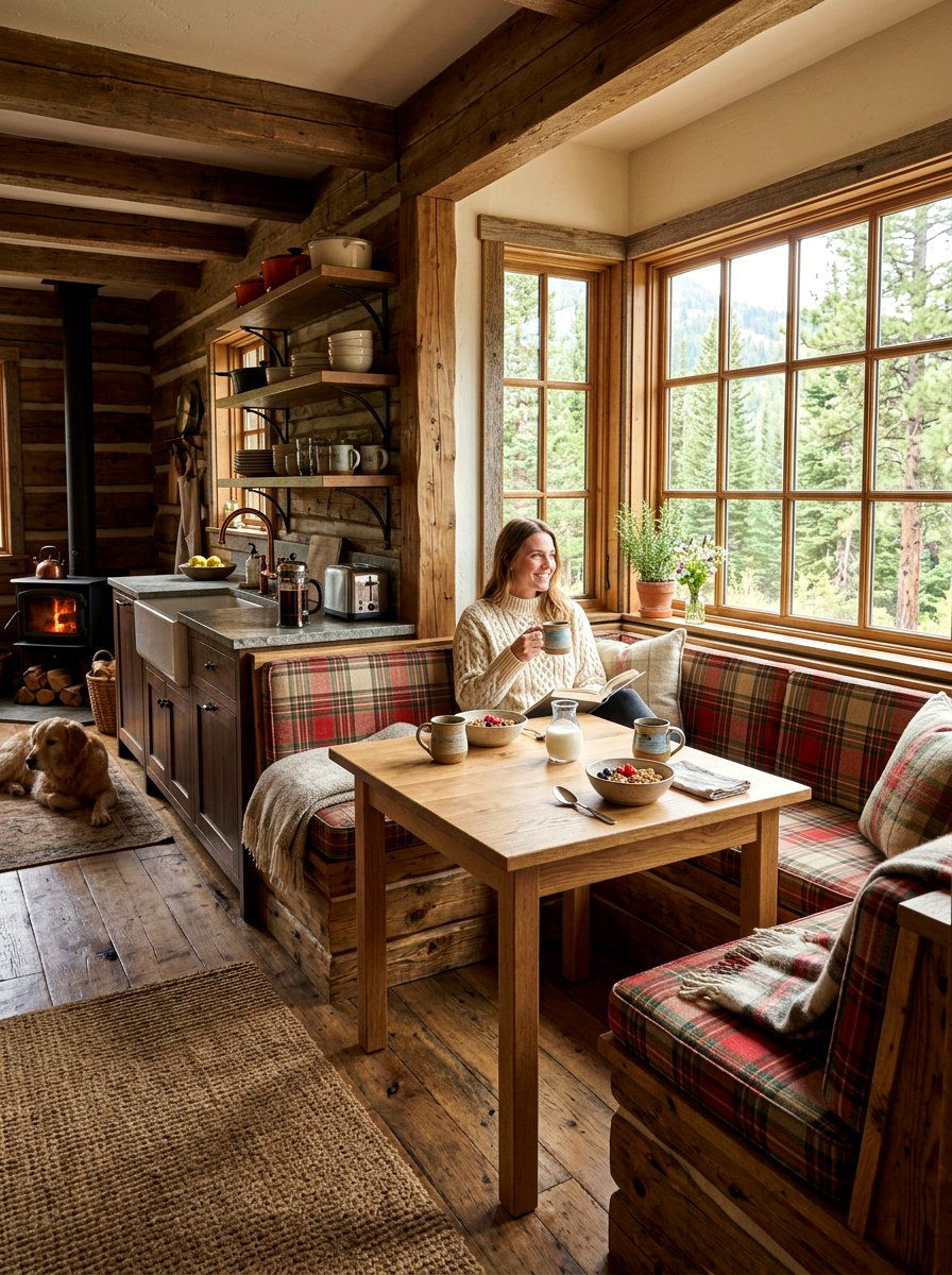 Cozy Breakfast Nook Cabin - 30 cabin kitchen ideas