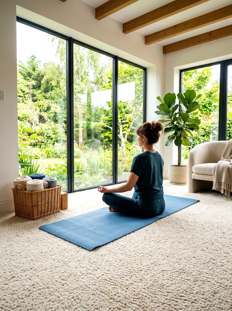 Cozy Carpeted Yoga Space - 30 yoga room ideas