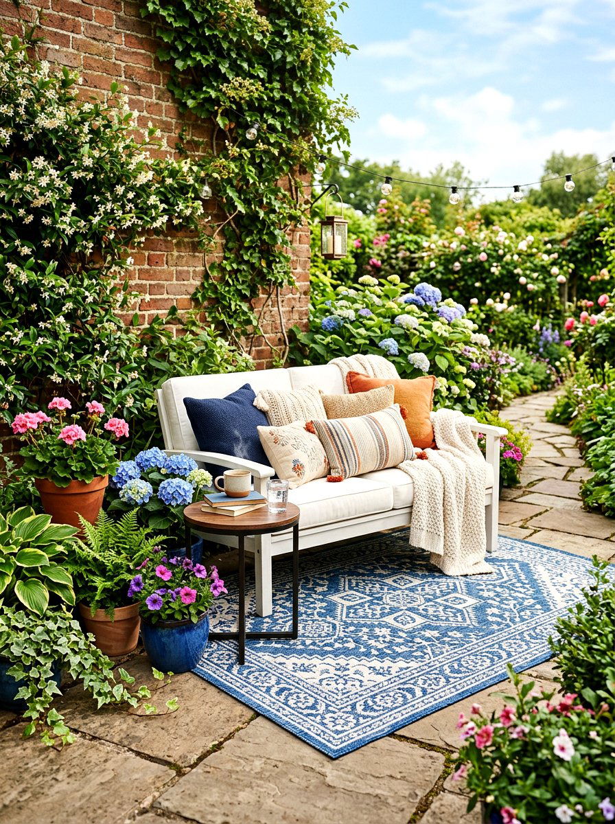 Cozy Corner With Outdoor Rug - 30 backyard lounge zone ideas