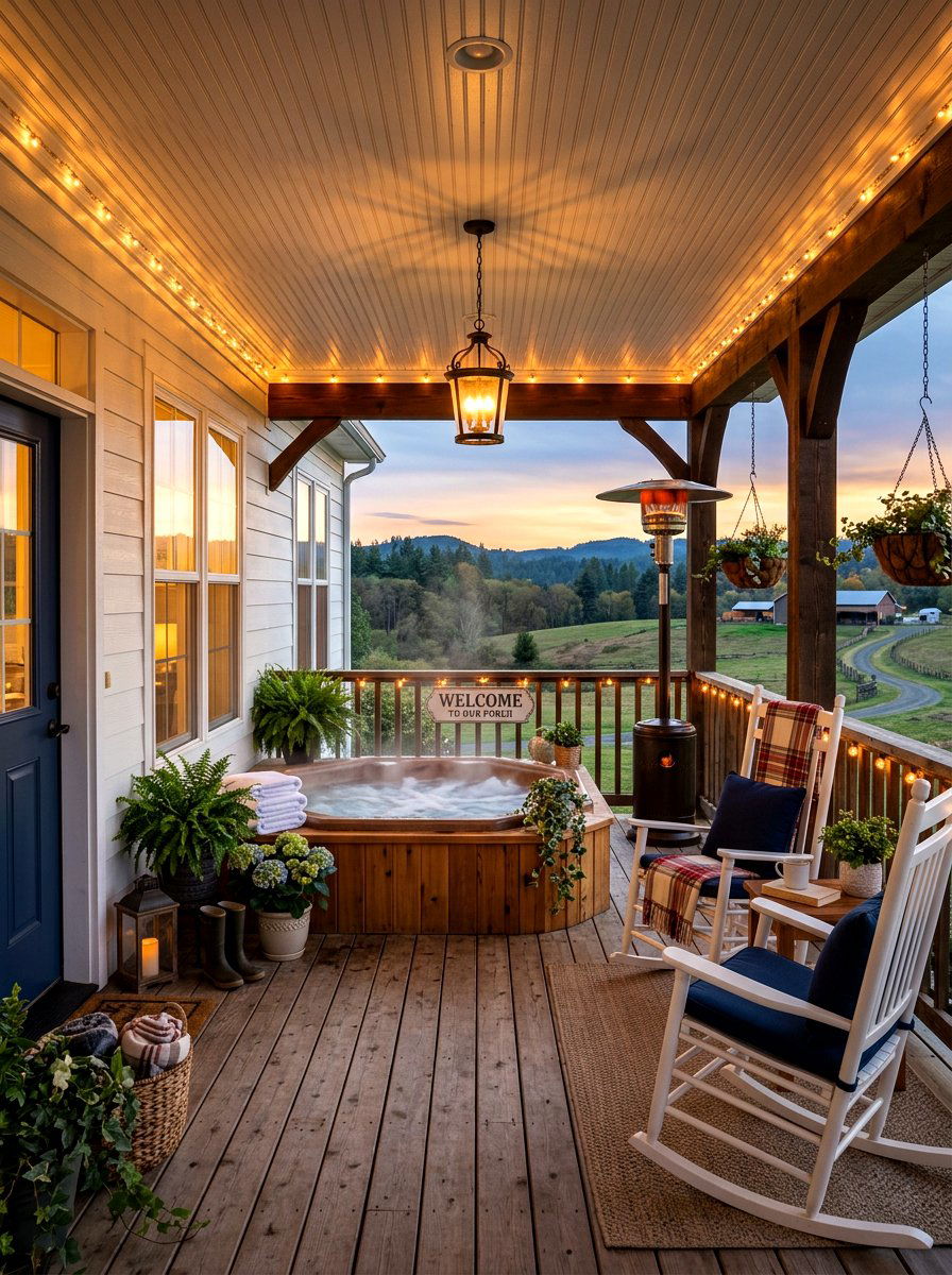 Cozy Covered Porch Spa - 30 spa patio retreat ideas