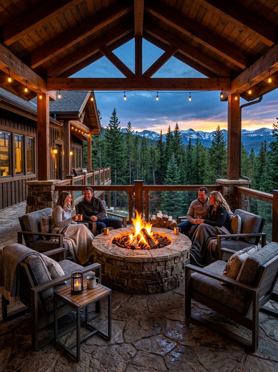 Cozy Fire Pit - 30 chalet porch ideas