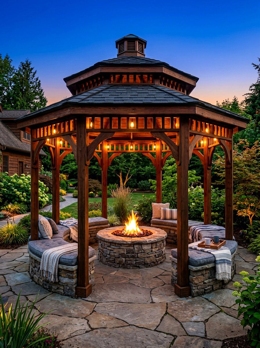 Cozy Fire Pit Gazebo - 30 cozy gazebo ideas