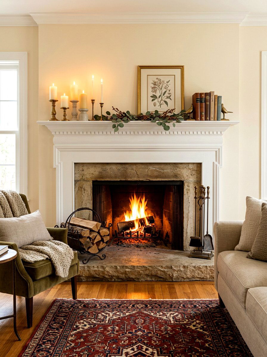 Cozy Fireplace Hearth - 30 styled corner for photos ideas