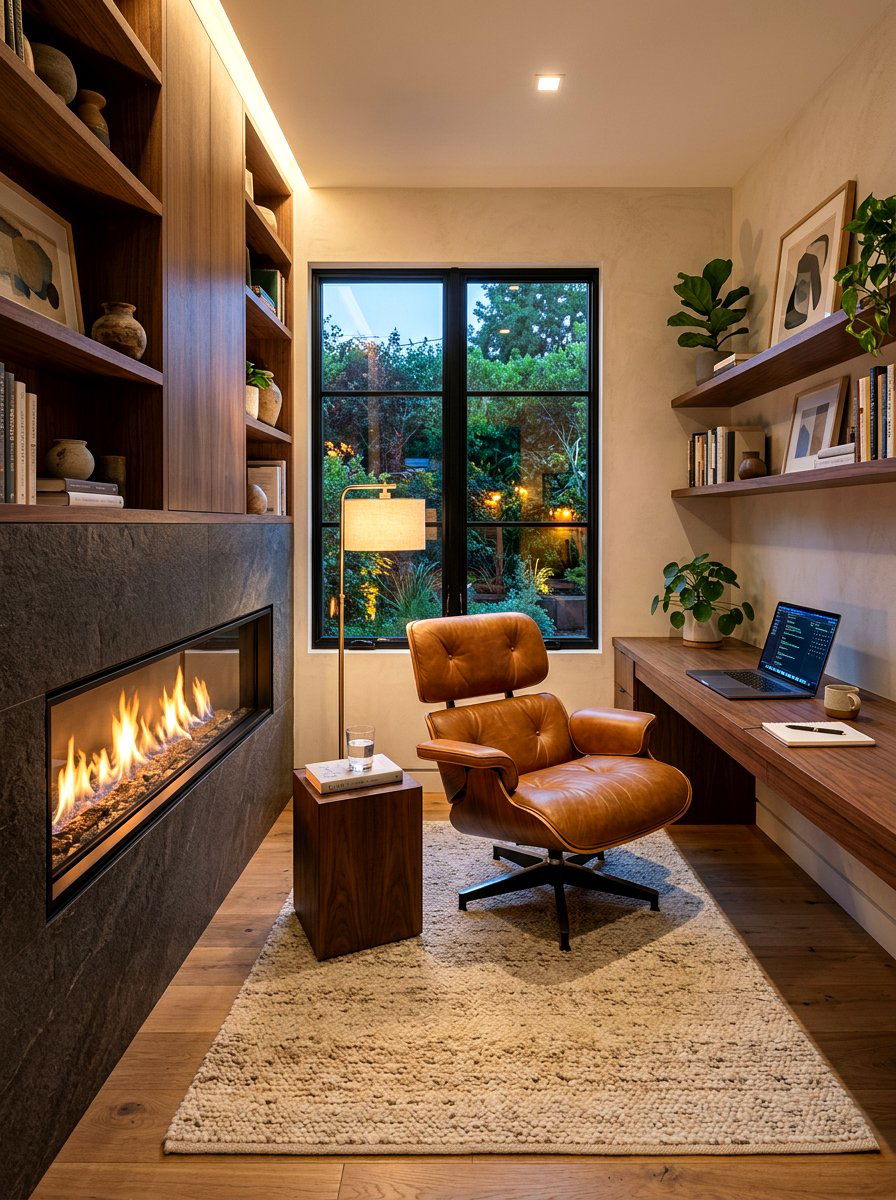 Cozy Fireplace Home Office Nook - 30 luxury home office ideas