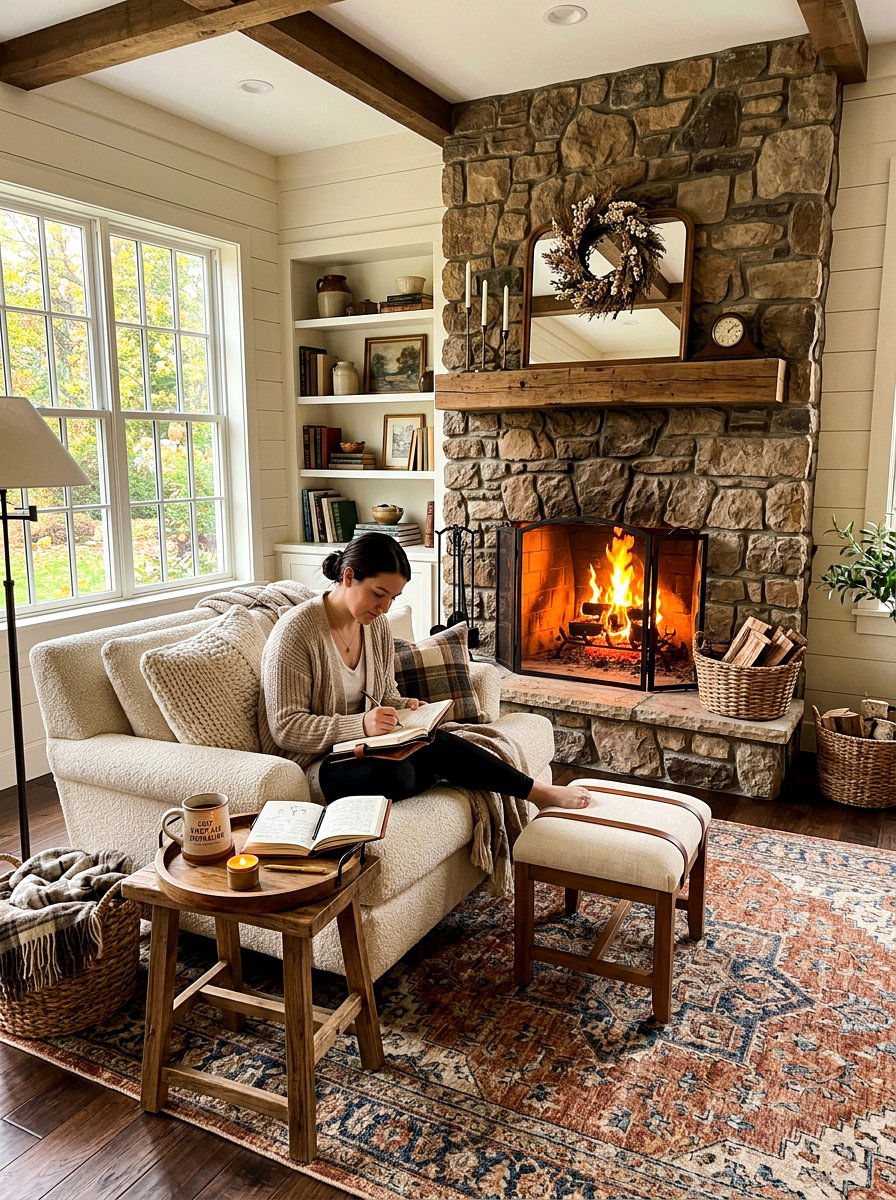 Cozy Fireplace Seating - 30 journaling nook ideas