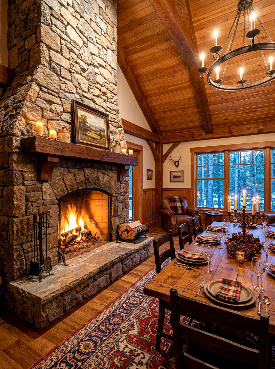 Cozy Fireplace Setting - 30 rustic dining room ideas