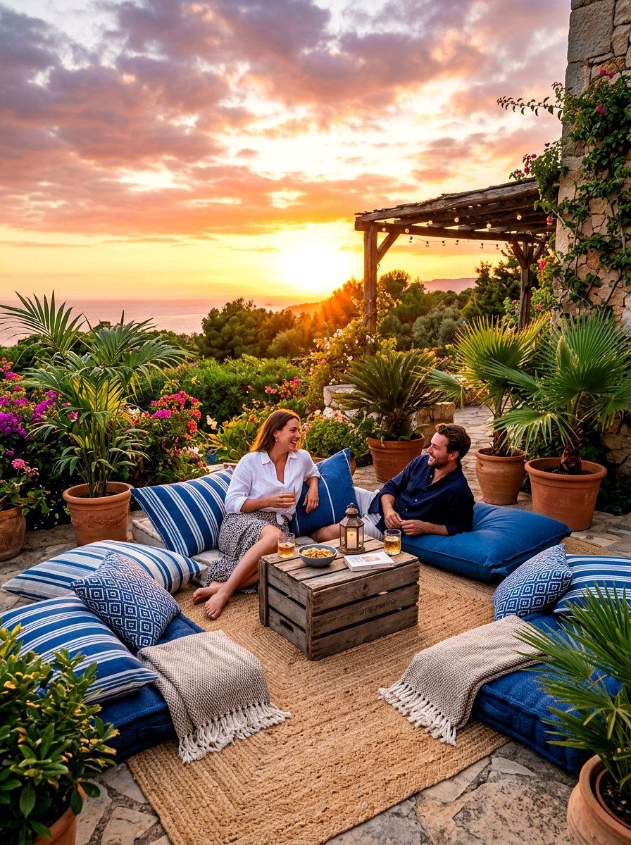 Cozy Floor Cushion Seating - 30 patio cafe corner ideas