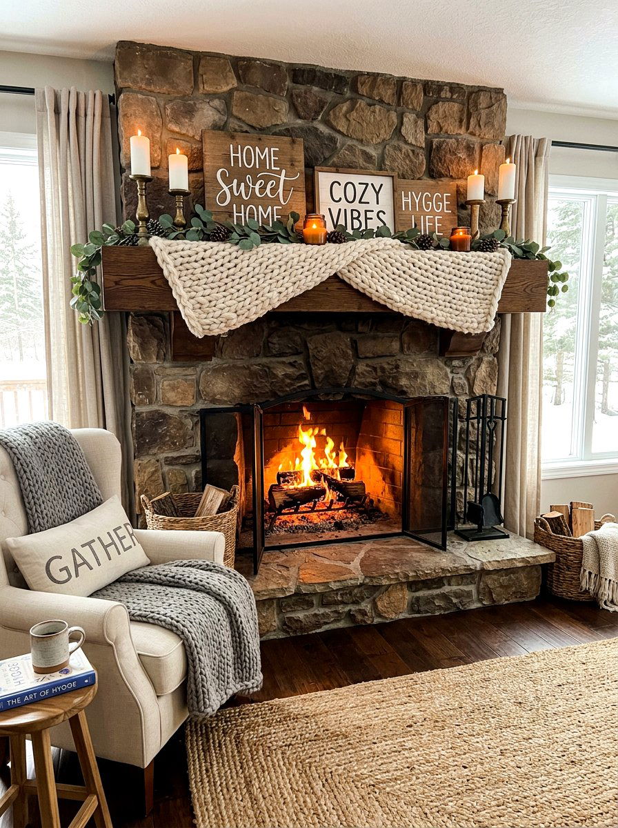 Cozy Knit Garland Texture - 30 fall mantel layering ideas