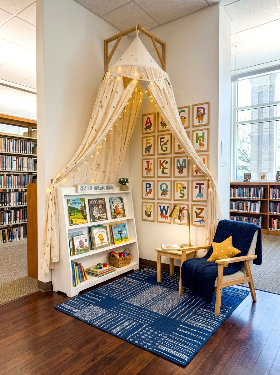 Cozy Library Nook Canopy - 30 kids tent reading nook ideas