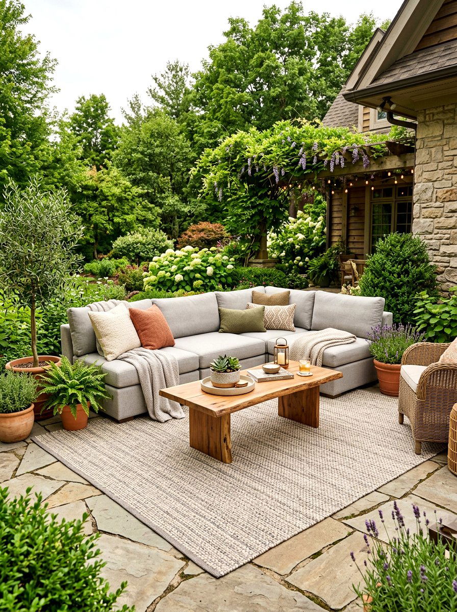 Cozy Lounge With Outdoor Rug - 30 wine country patio ideas