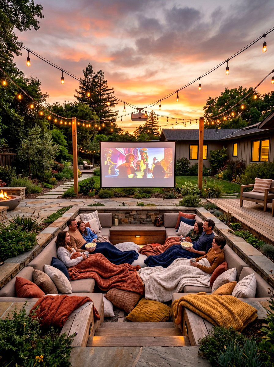 Cozy Outdoor Theater Pit - 30 sunken backyard seating ideas