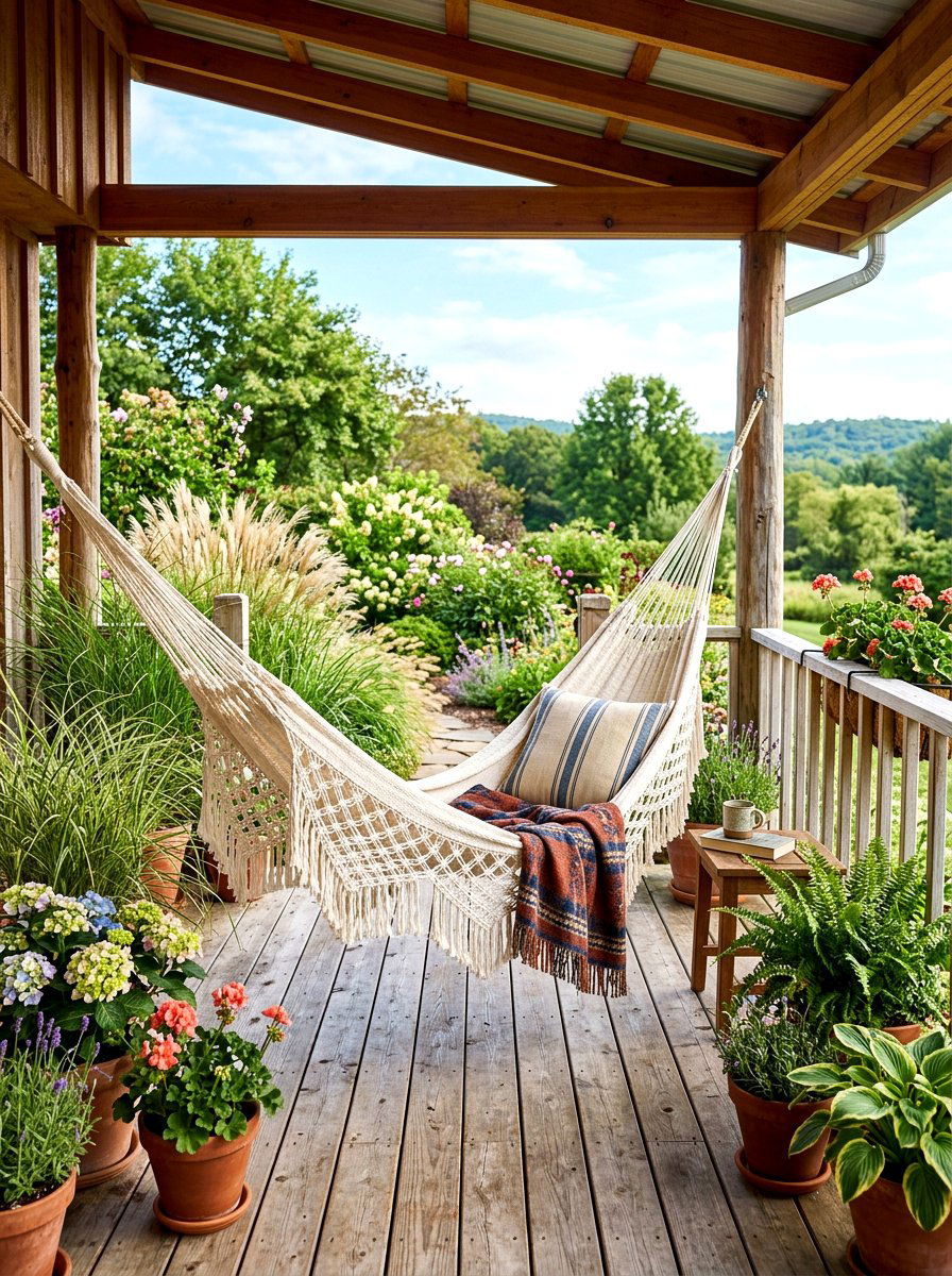 Cozy Porch Hammock - 30 patio garden ideas