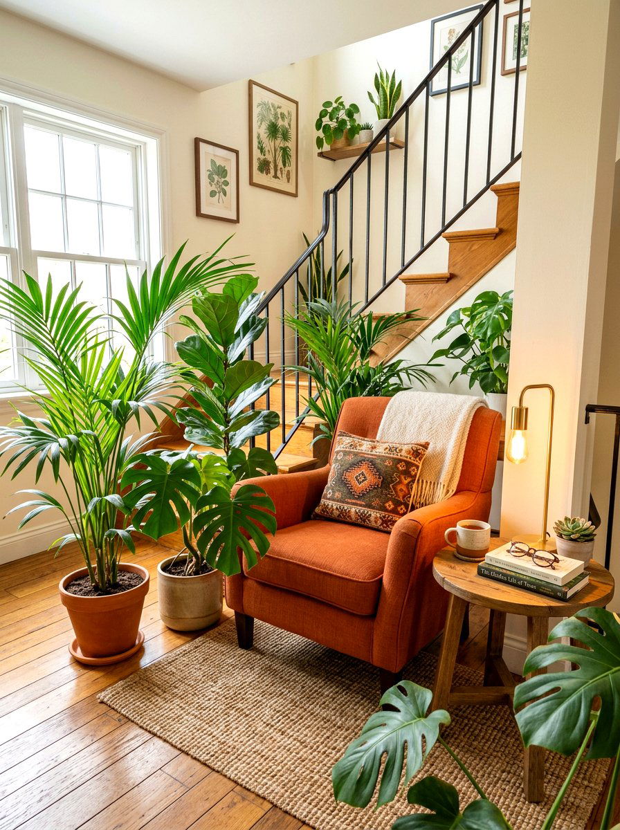 Cozy Reading Landing Plants - 30 stair landing plant nook ideas