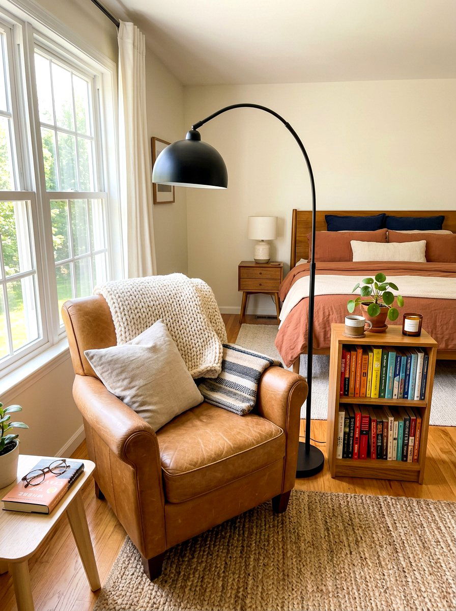 Cozy Reading Nook With Floor Lamp - 30 bedroom lighting ideas