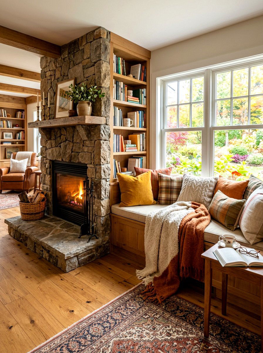 Cozy Reading Nook - 30 basement fireplace ideas
