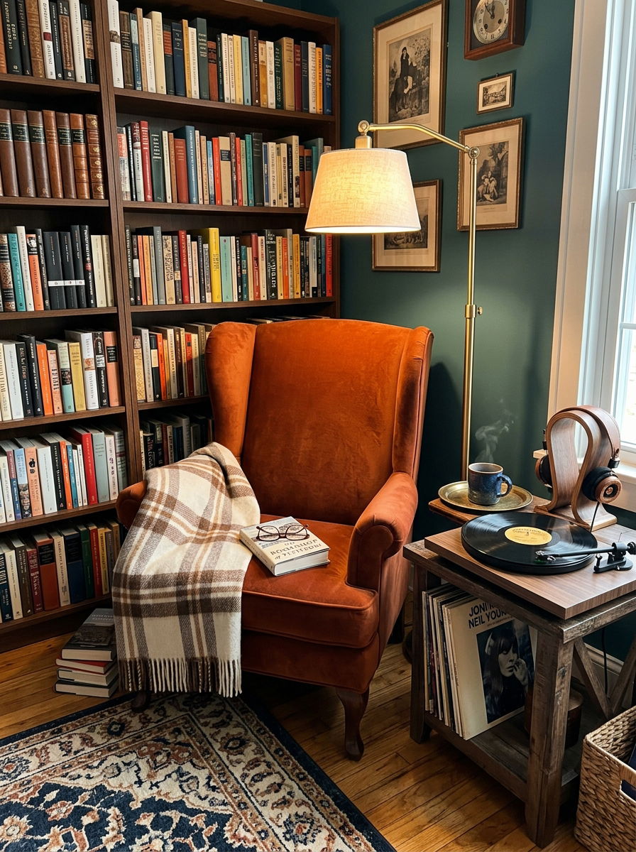 Cozy Reading and Listening Nook - 30 vinyl listening corner ideas