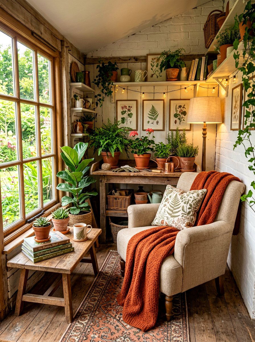 Cozy Seating Potting Nook - 30 potting shed decor ideas