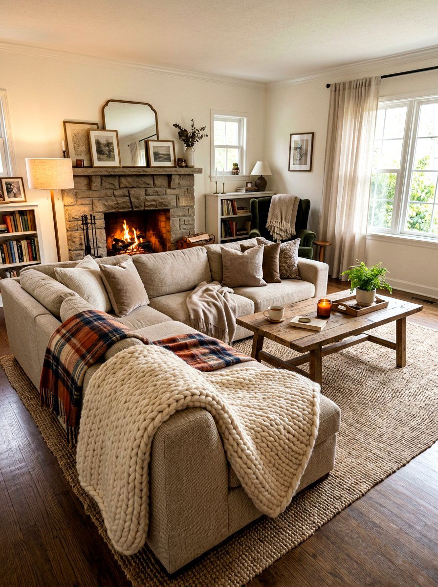 Cozy Throw Blankets - 30 rustic farmhouse living room ideas
