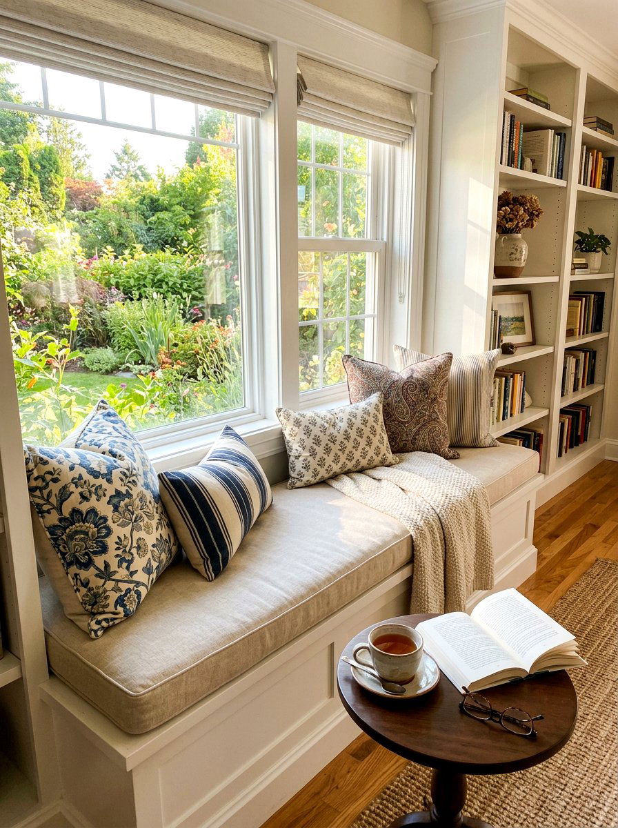 Cozy Window Nook - 30 cottage home decor ideas