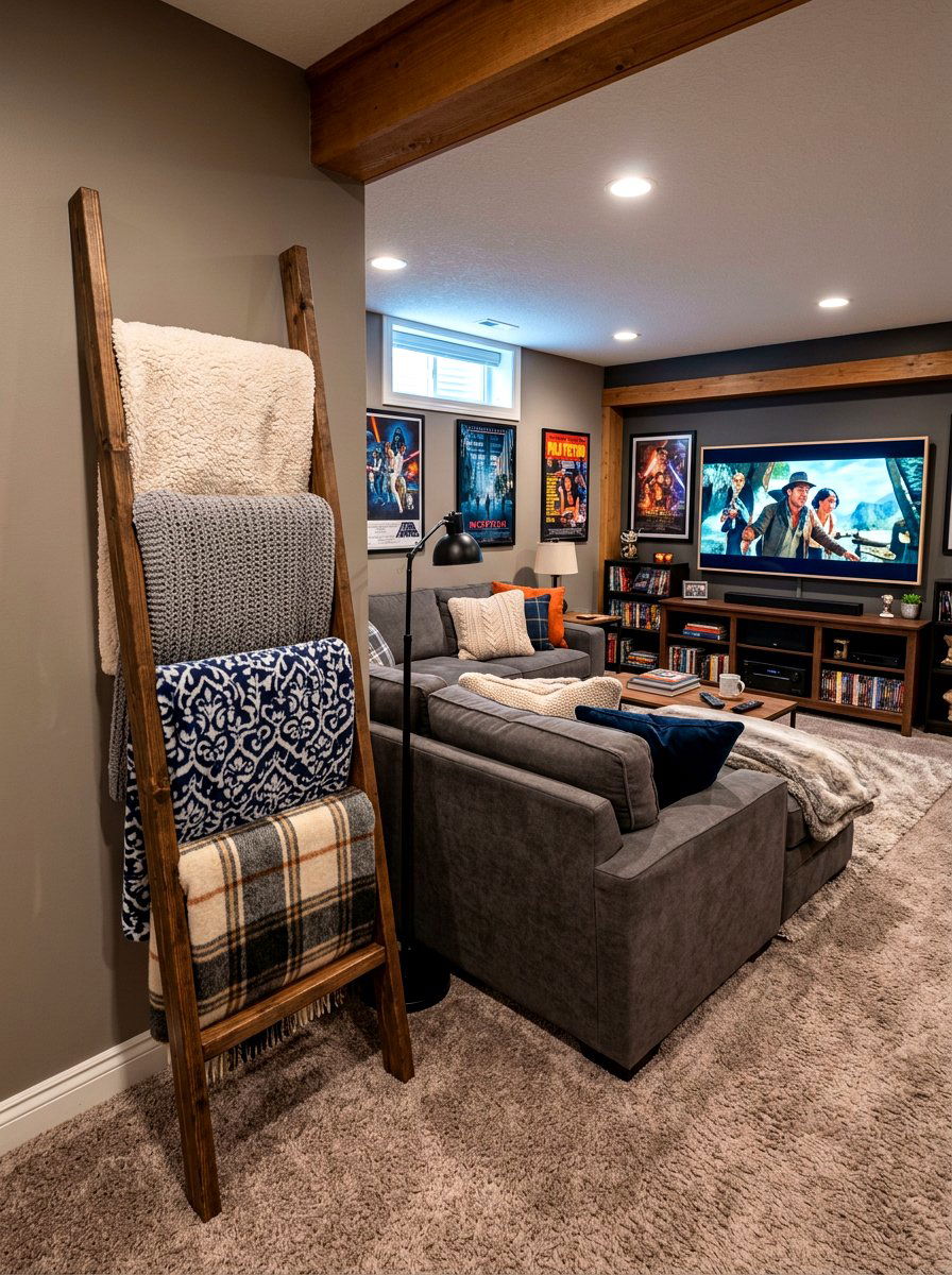 Cozy basement blanket ladder - 30 corner ladder blanket ideas