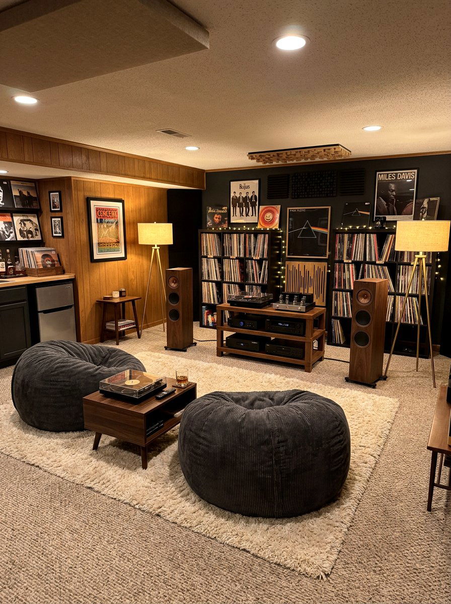 Cozy basement listening room - 30 record listening room ideas