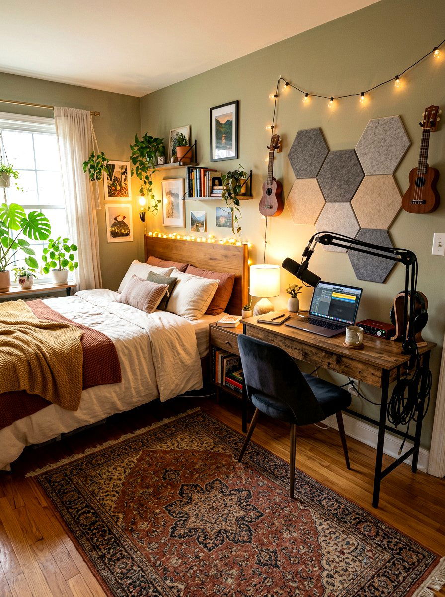Cozy bedroom podcast corner - 30 podcast room ideas
