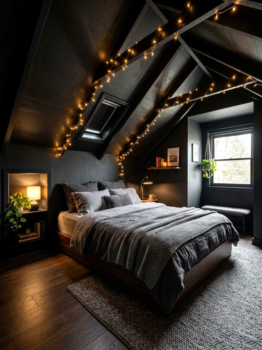 Cozy black attic bedroom - 30 black bedroom ideas