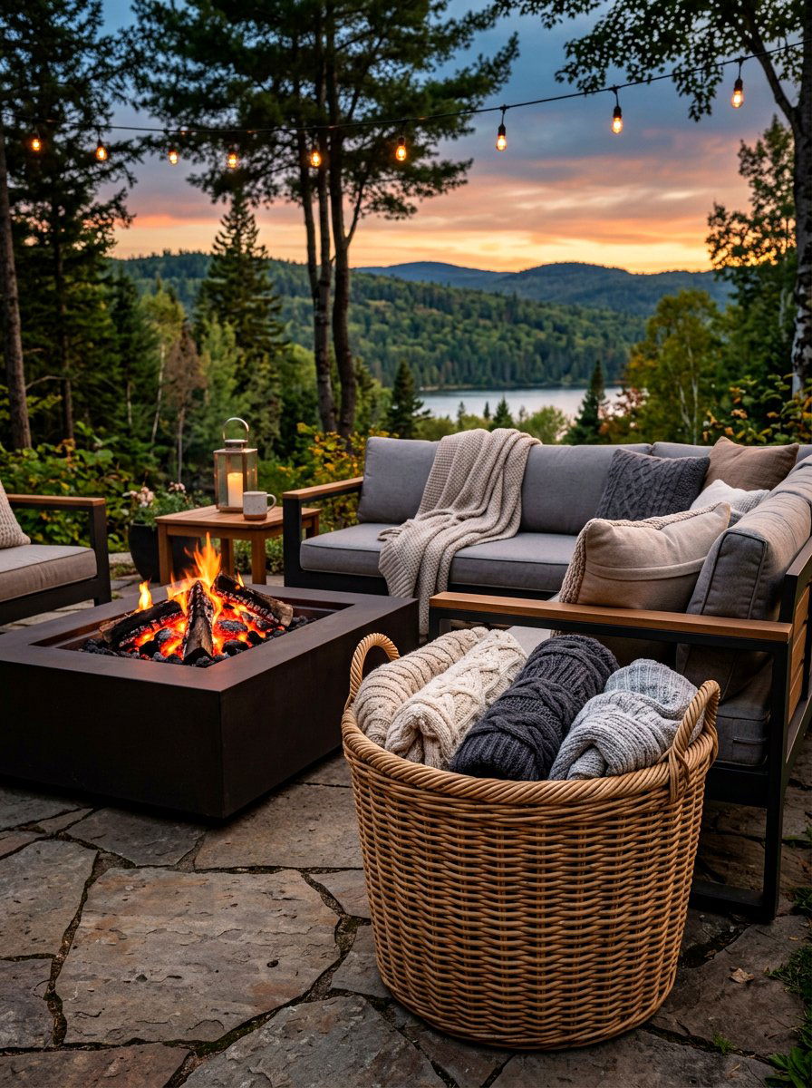 Cozy blanket basket - 30 evening patio party ideas