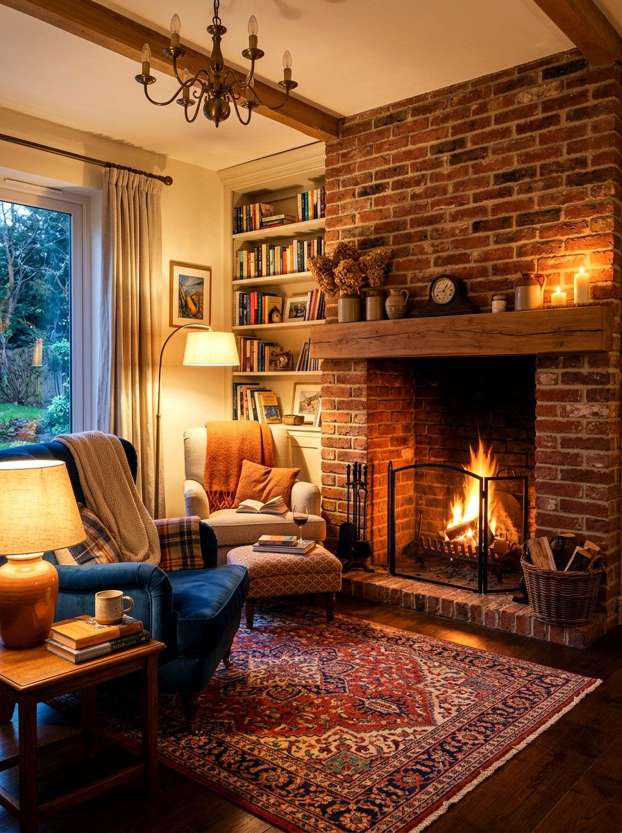Cozy brick fireplace living room - 30 exposed brick living room ideas