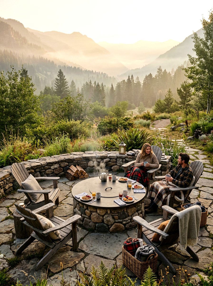 Cozy fire pit breakfast area - 30 patio breakfast area ideas