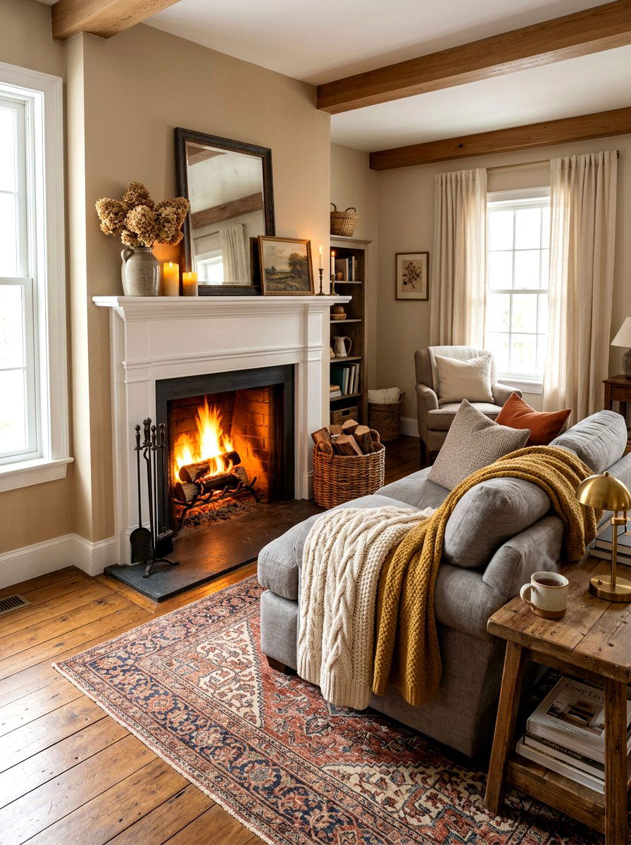 Cozy fireside loveseat - 30 hearth seating ideas