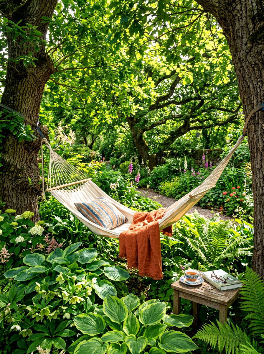 Cozy garden hammock - 30 outdoor reading garden ideas